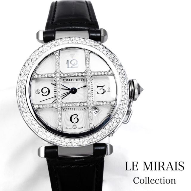 Cartier - 【仕上済】カルティエ パシャ グリッド ダイヤ レザー メンズ 腕時計