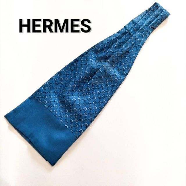 エルメス アスコットタイ シルク  ブルー シルクストール HERMÈS60-815