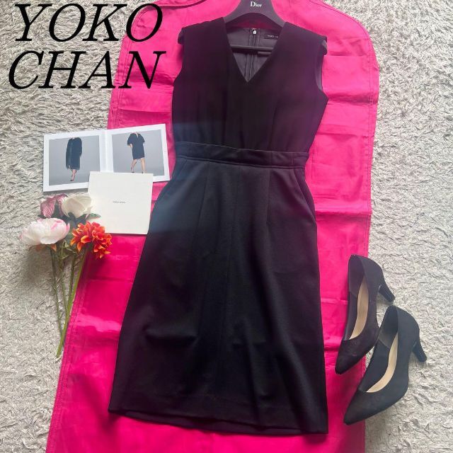 美品】YOKO CHAN 膝丈ワンピース ブラック 36 ノースリーブ 熱い販売