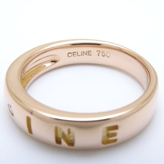 セリーヌ CELINE ロゴ リング 指輪 1Pダイヤモンド 9号 K18PG ピンク