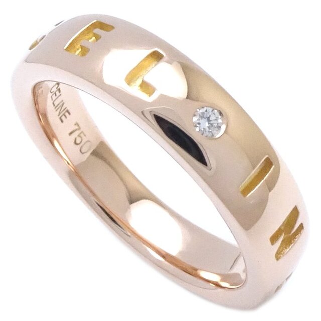 セリーヌ CELINE ロゴ リング 指輪 1Pダイヤモンド 9号 K18PG ピンク
