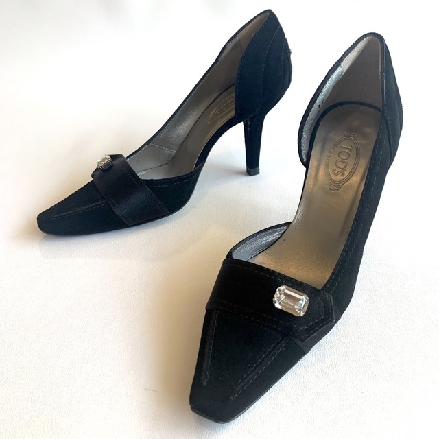 ◇美品◇ TOD'S ラインストーン付き ハイヒール パンプス ブラック 35