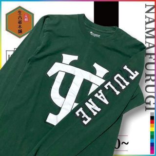 古着 Champion TULANE　チャンピオン　ロゴ　袖プリント ビンテージ(Tシャツ/カットソー(七分/長袖))