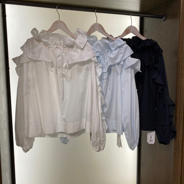 即納対応商品 FRAY I.D♡ フリルカラーラッフルブラウス ライトブルー