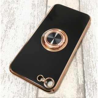 アイフォーン(iPhone)のiPhone se ケース iphone8 iphone7 スマホリング付き 黒(iPhoneケース)
