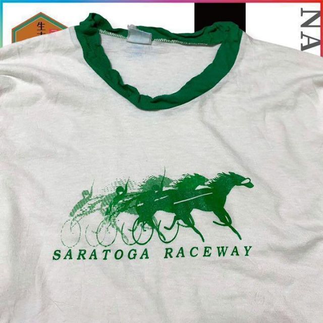 古着 NORTOG 80s  リンガー　緑　サラトガ　競馬　レース ビンテージ メンズのトップス(Tシャツ/カットソー(七分/長袖))の商品写真