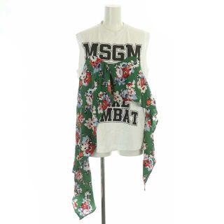 エムエスジイエム(MSGM)のエムエスジーエム フリルフラワーカットソー ノースリーブ プリント XS 白 緑(カットソー(半袖/袖なし))