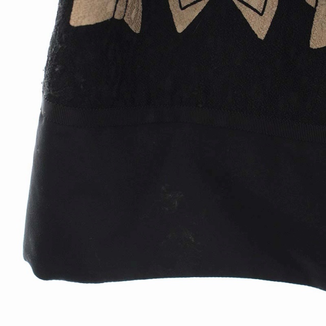 美品 エムズグレイシー カメリア柄 タック スカート フレア リボン 36 黒✿素材