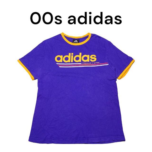 00s adidas　レイカーズカラー　ビッグプリント　リンガーTシャツ