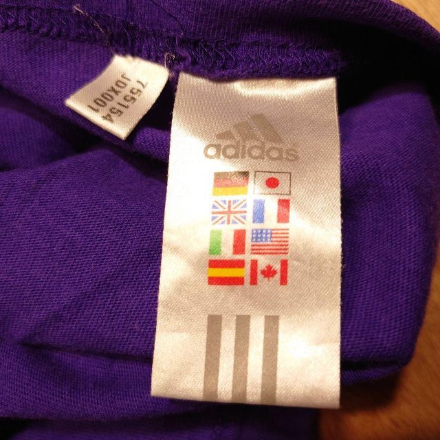 adidas(アディダス)の00s adidas　レイカーズカラー　ビッグプリント　リンガーTシャツ　古着 メンズのトップス(Tシャツ/カットソー(半袖/袖なし))の商品写真