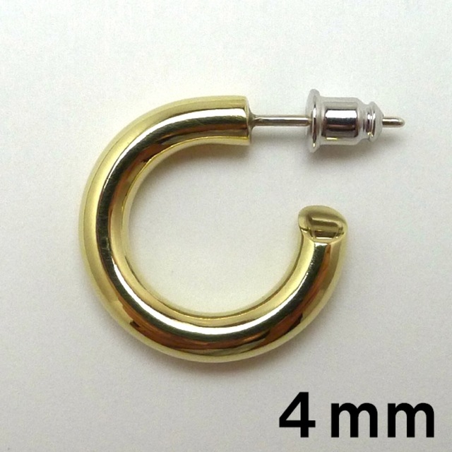 ペア太さ4ｍｍ　ハンドメイド　真鍮製　フープピアス