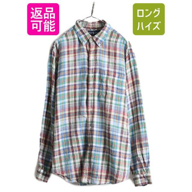 期間値下げ 90s ラルフローレン チェック ボタンダウン リネン シャツ