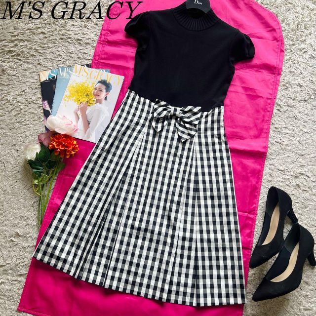 美品】M'S GRACY ドッキングフレアワンピース 38 ギンガムチェック
