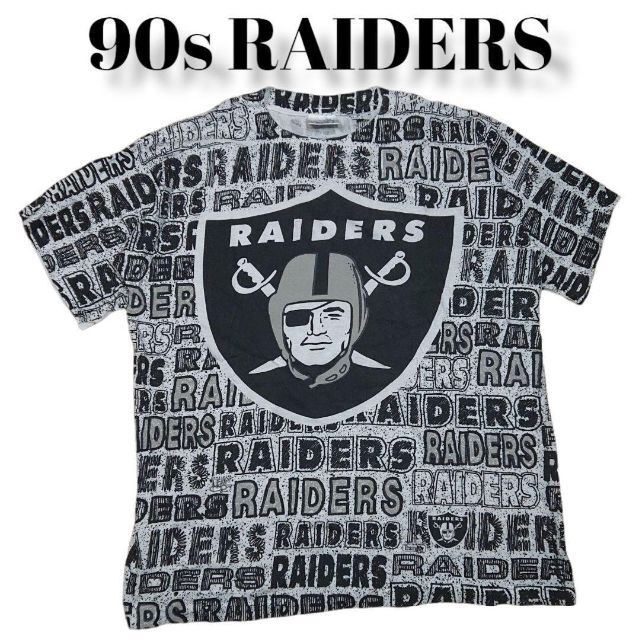 90s NFL レイダース全面総柄ビッグプリントTシャツRaiders