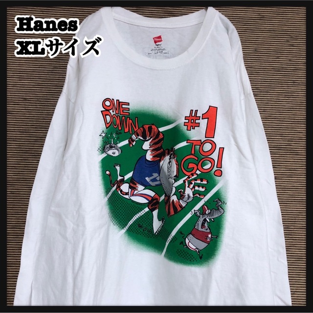 Hanes(ヘインズ)の【ヘインズ】ロンT　アニマル　タイガー　ゾウ　アメフト　トラ　長袖Tシャツ39 メンズのトップス(Tシャツ/カットソー(七分/長袖))の商品写真