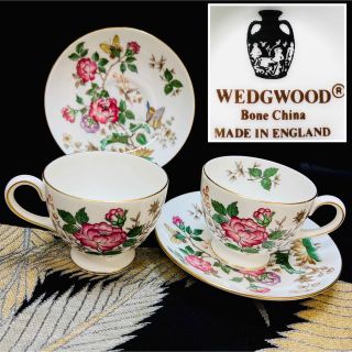 豊富なギフト 希少WEDG WOOD ウェッジウッド黒壺 牡丹蝶々絵 カップ