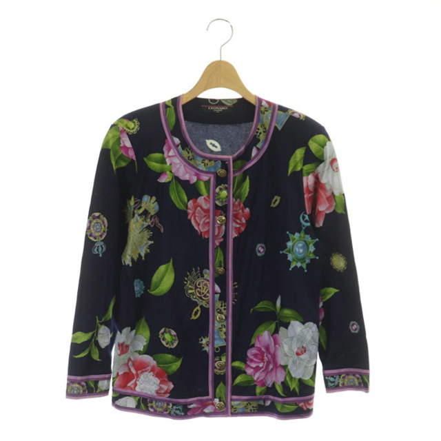 レオナール FASHION ノーカラージャケット 花柄 金ボタン ヴィンテージ