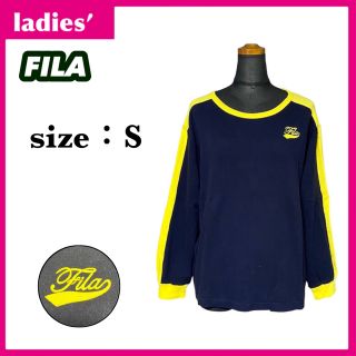 フィラ(FILA)のフィラ スウェット レディース サイズS ネイビー イエロー ワンポイントロゴ(トレーナー/スウェット)