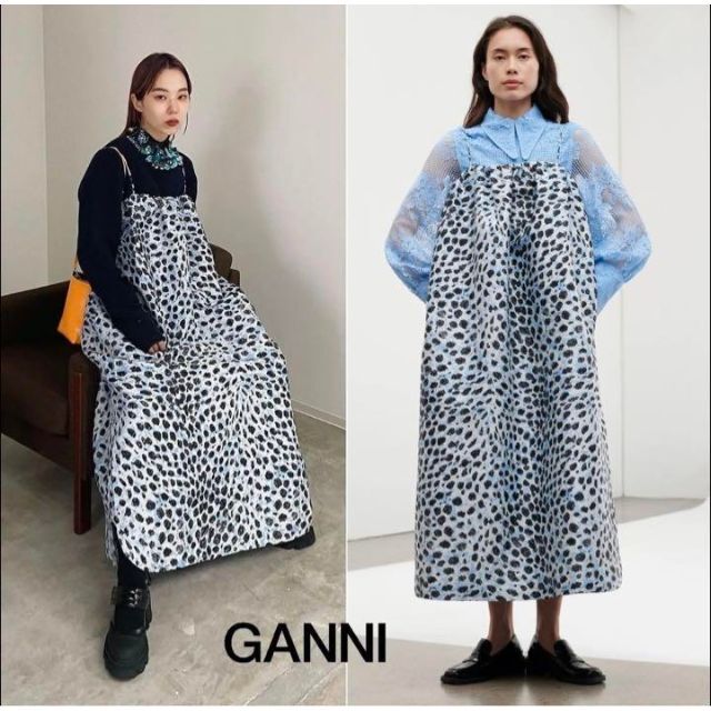 GANNI レオパード ヒョウ柄 ジャガード ワンピース 32サイズ XS 完売 レディースのワンピース(ロングワンピース/マキシワンピース)の商品写真