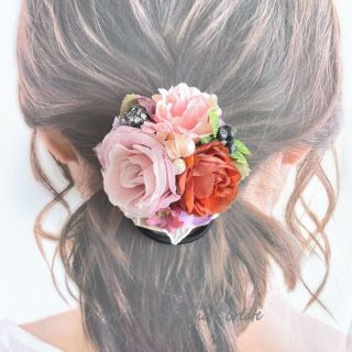 ピンクの薔薇とオレンジローズのヘアゴム　お花　オレンジ　ヘアゴム　薔薇　バラ　花(ヘアゴム/シュシュ)