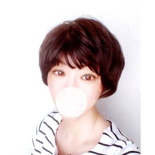 未使用!FONTAINE カールショート 人毛MIX人工頭皮付き ブラウンLの
