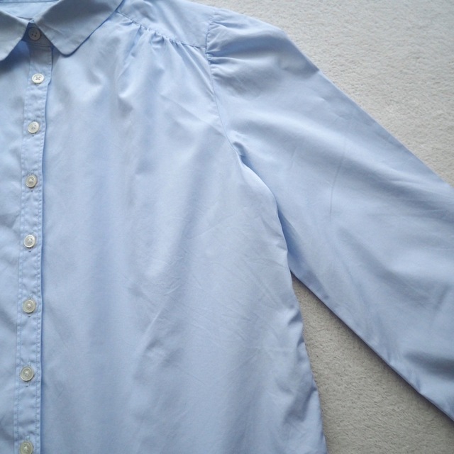 MARGARET HOWELL 丸襟 コットンシャツ ギャザー ライトブルー