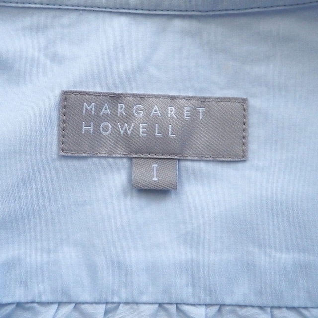 MARGARET HOWELL 丸襟 コットンシャツ ギャザー ライトブルー