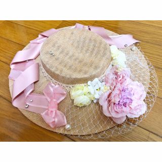 アンジェリックプリティー(Angelic Pretty)のキャノチエ　ストローハット　ドレスハット　ピンク(麦わら帽子/ストローハット)