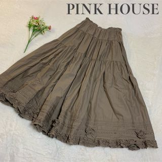 ピンクハウス(PINK HOUSE)のピンクハウス レース フリル リボン ギャザー ボリューム フレアスカート(ロングスカート)