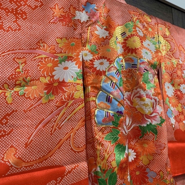 疋田模様・菊模様女の子お宮参り着物(長襦袢・内袖付き)-