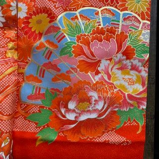 疋田模様・菊模様女の子お宮参り着物(長襦袢・内袖付き)-