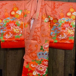 疋田模様・菊模様女の子お宮参り着物(長襦袢・内袖付き)-
