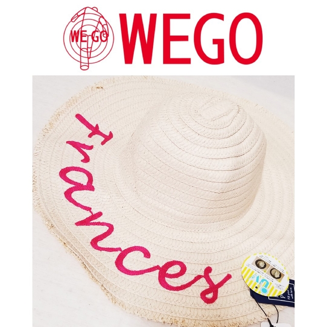 WEGO(ウィゴー)の【新品未使用タグ付き】WEGO ロゴ刺繍ツバ広ハット 麦わら帽子 刺繍 レディースの帽子(麦わら帽子/ストローハット)の商品写真