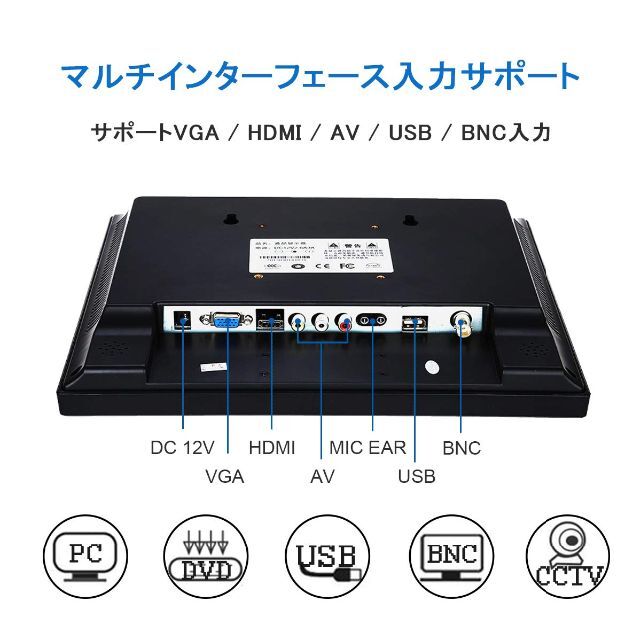 JaiHo 12インチ HDMI モニター 800X600解像度 4:3