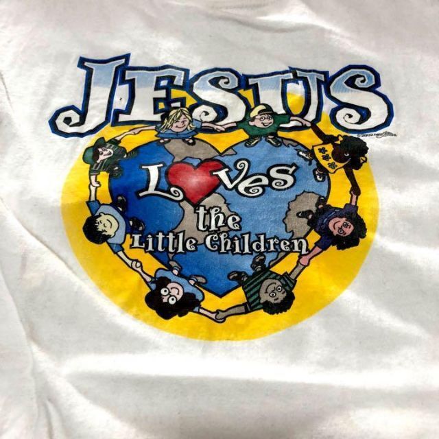 古着 Hanes  白 ジーザス　子供　地球　ラブ 長袖　Tシャツ メンズのトップス(Tシャツ/カットソー(七分/長袖))の商品写真