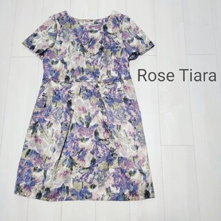 ローズティアラ(Rose Tiara)のRose Tiara ワンピース 花柄 モザイク 刺繍 大きいサイズ(ひざ丈ワンピース)
