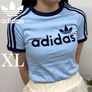 アディダスオリジナルス(adidas Originals)の希少XL⭐️adidas リニアグラフィック カリTシャツ ライトブルー×ネイビー(Tシャツ(半袖/袖なし))