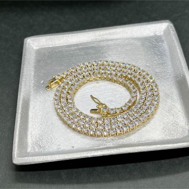 シルバー925 テニスチェーン テニスネックレス 18インチ3mm 金色の通販