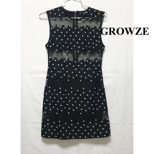 GROWZE(グローゼ)のLA発★GROWZE シアー切替ドットノースリーブワンピースドレスM/ブラック レディースのワンピース(ミニワンピース)の商品写真