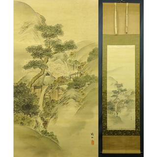 真作】掛軸 大崎晴山『山桜』日本画 絹本 肉筆 無地箱 掛け軸 真作】掛軸 大崎晴山『山桜』日本画 絹本 肉筆 無地箱 掛け軸