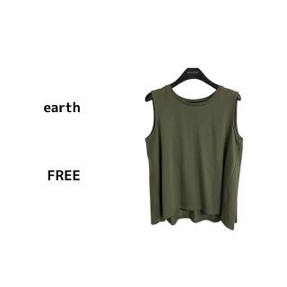 アースミュージックアンドエコロジー(earth music & ecology)の【オーガニックコットンタックノースリーブTシャツ　FREE カーキ】Aライン(シャツ/ブラウス(半袖/袖なし))