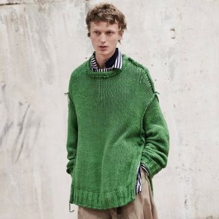 sacai サカイ 20SS ゼブラ柄ハイネックプルオーバーニットセーター グリーン ブラック 2