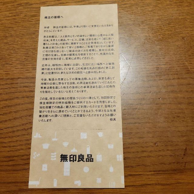 MUJI (無印良品)(ムジルシリョウヒン)の良品計画　株主優待カード　無印良品　シェアホルダーカード1枚 チケットの優待券/割引券(ショッピング)の商品写真