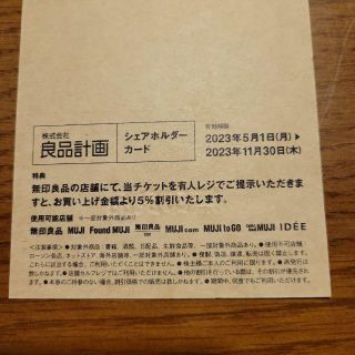 ムジルシリョウヒン(MUJI (無印良品))の良品計画　株主優待カード　無印良品　シェアホルダーカード1枚(ショッピング)