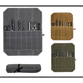 防水 帆布製 包丁ケース 収納 ナイフ 刃物 持ち運び 7本収納 カーキ(収納/キッチン雑貨)