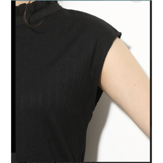 ViS(ヴィス)のVIS フリルネックテレコプルオーバー  黒色 レディースのトップス(カットソー(半袖/袖なし))の商品写真