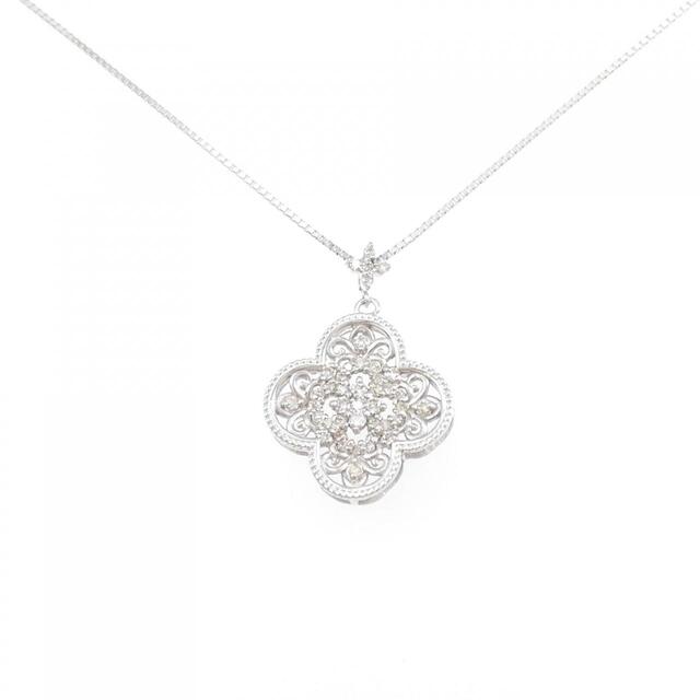 K18WG フラワー ダイヤモンド ネックレス 0.30CT - ネックレス K18WG/750WG フラワー ダイヤモンド ネックレス 0.30CT