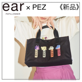 イアパピヨネ(ear PAPILLONNER)の黒　刺繍トートバッグ ・PEZ（ペッツ）×ear(トートバッグ)