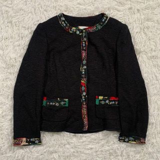モスキーノ フラワー ビジュー 装飾 シルク ノーカラージャケット