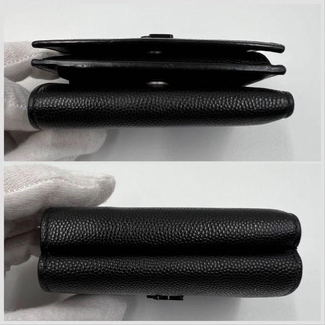 【希少デザイン 極美品】サンローラン 三つ折り財布 キャビアスキン ブラック